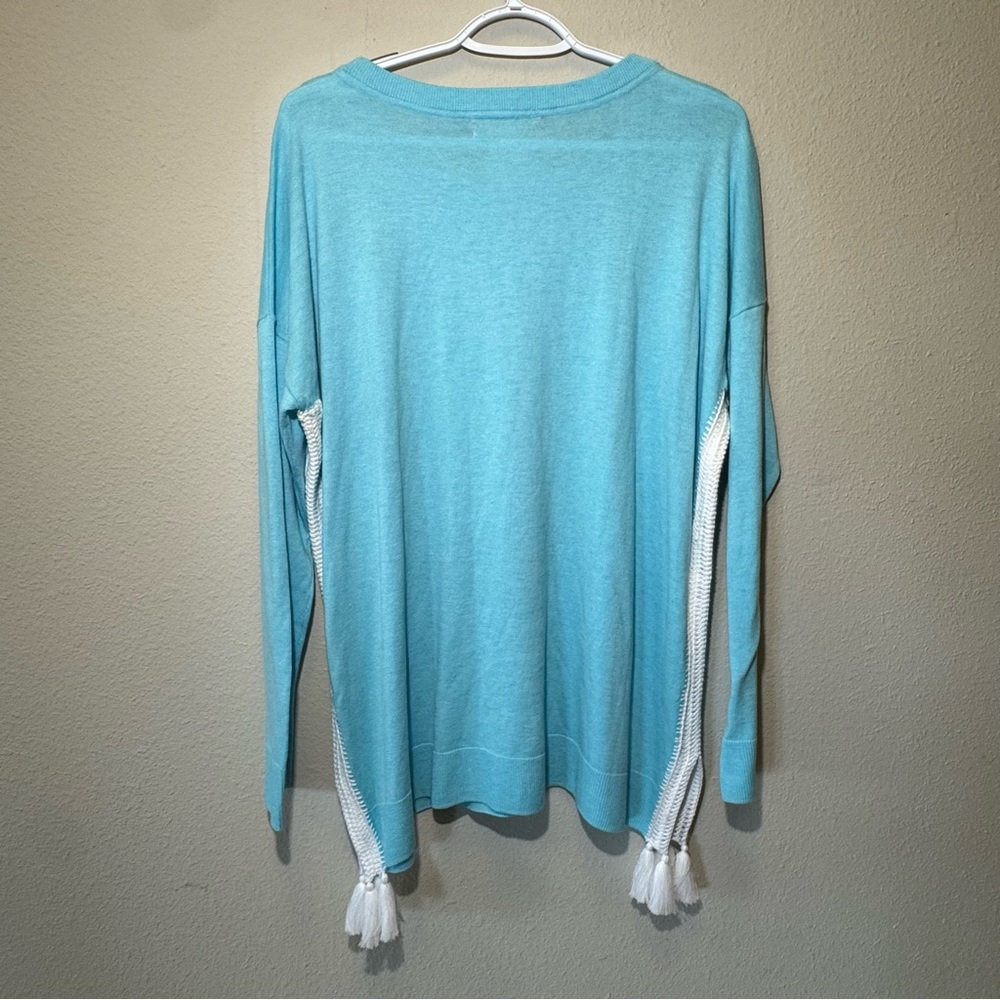 Lilly Pulitzer Damara Sweater with Crochet Sides in Heathered Bayside Blue - Picture 5 of 5